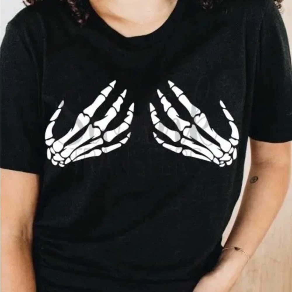 Black T-Shirt with Skeleton Hand Design